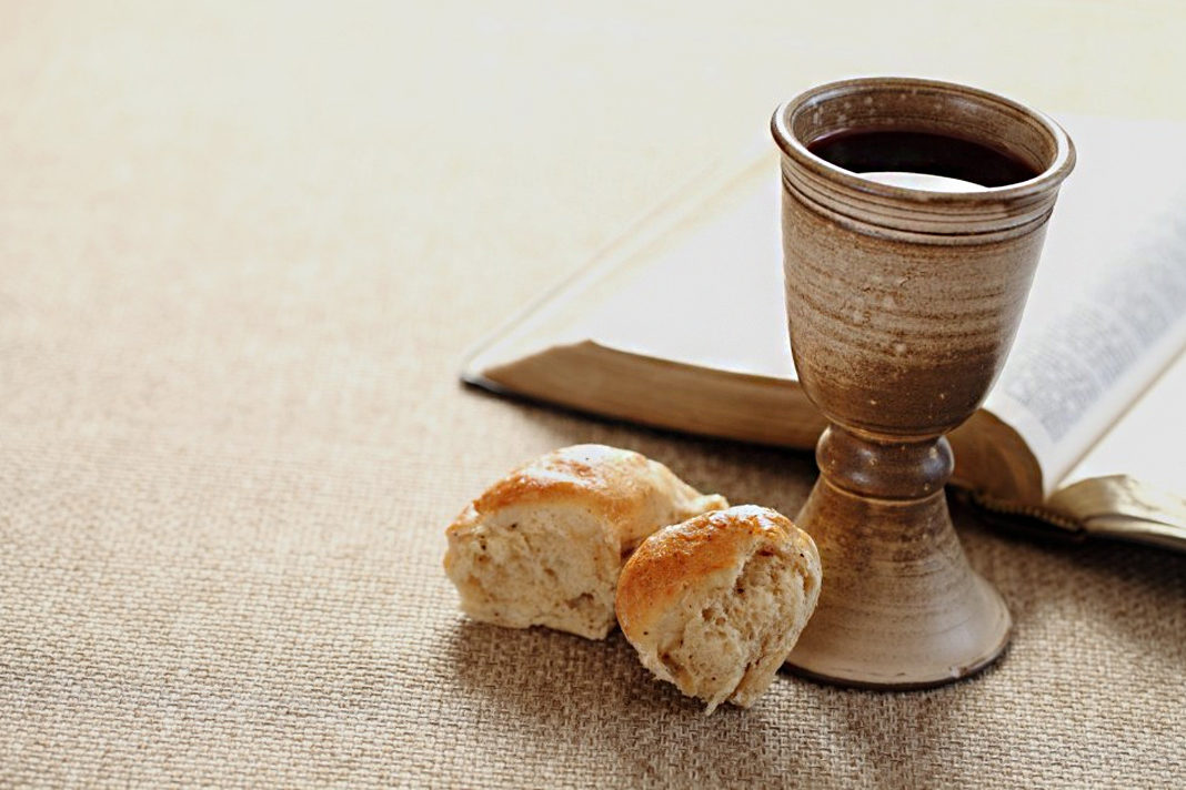 communion wine and bread with bidle