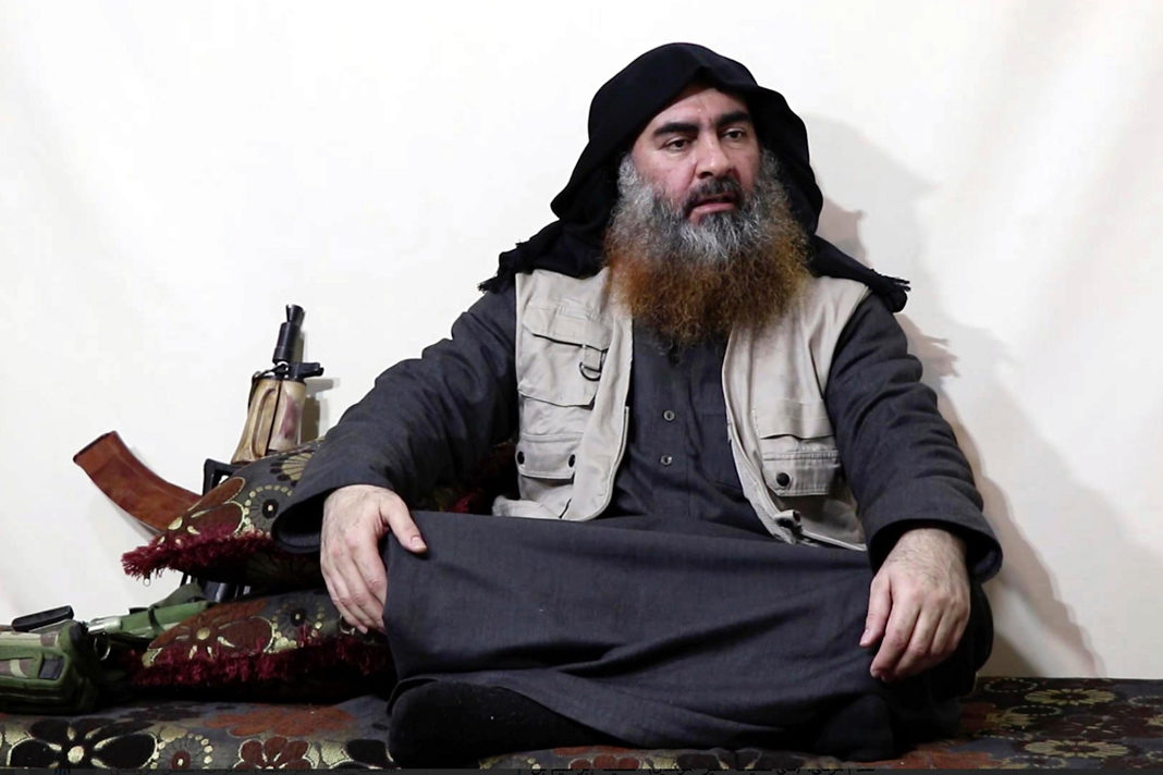 islamic-state-leader-says-sri-lanka-attacks-part-of-the-revenge-that-awaits-the-west The leader of the Islamic State group, Abu Bakr al-Baghdadi, being interviewed by his group's Al-Furqan media outlet.