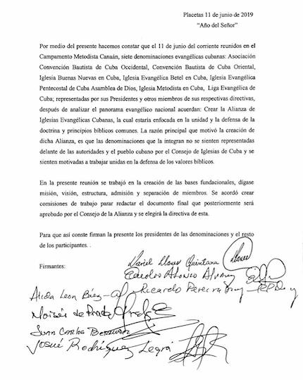 This is the founding act of the new Alliance of Cuban Evangelical Churches (AIEC)