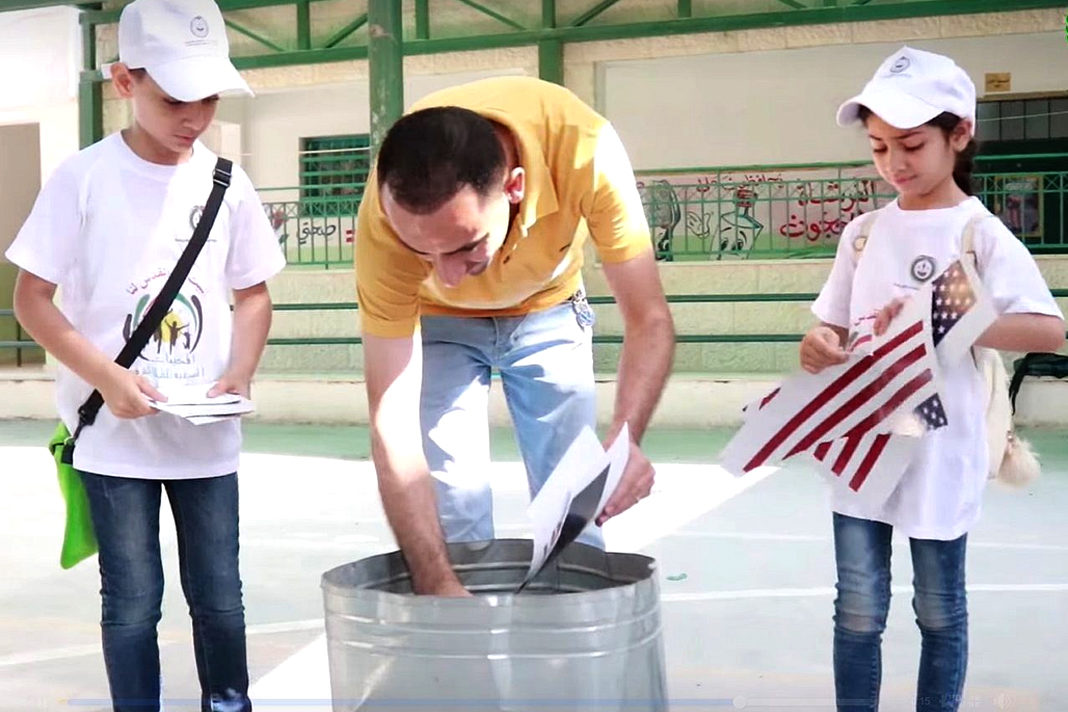 Kids burn flag