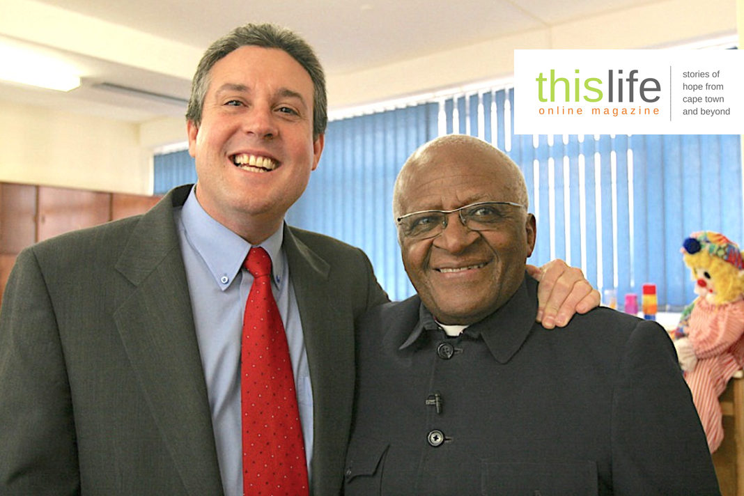 Kevin Chaplin, MD of the Amy Foundation, pictured here on a visit to Tygerberg Children’s Hospital with former South African Archbishop, Desmond Tutu
