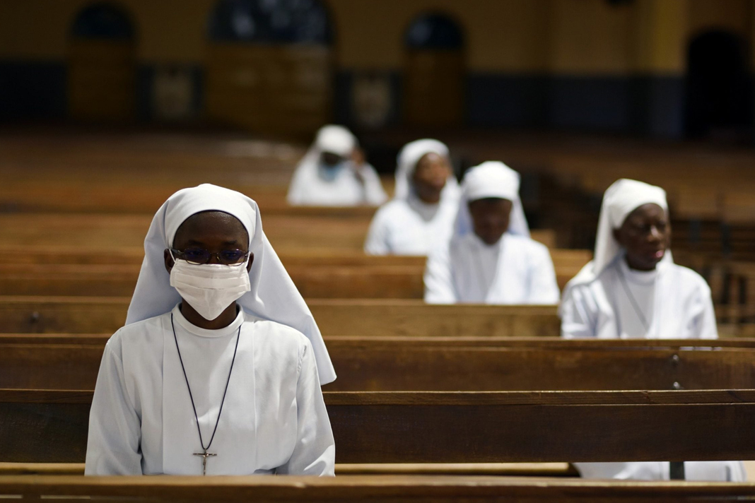in-the-democratic-republic-of-the-congo-support-for-women-religious-priests-fighting-the-pandemic Nuns attend Holy Thursday Mass in a nearly empty cathedral April 9, 2020, in Ouagadougou, Burkina Faso, during the COVID-19 pandemic.