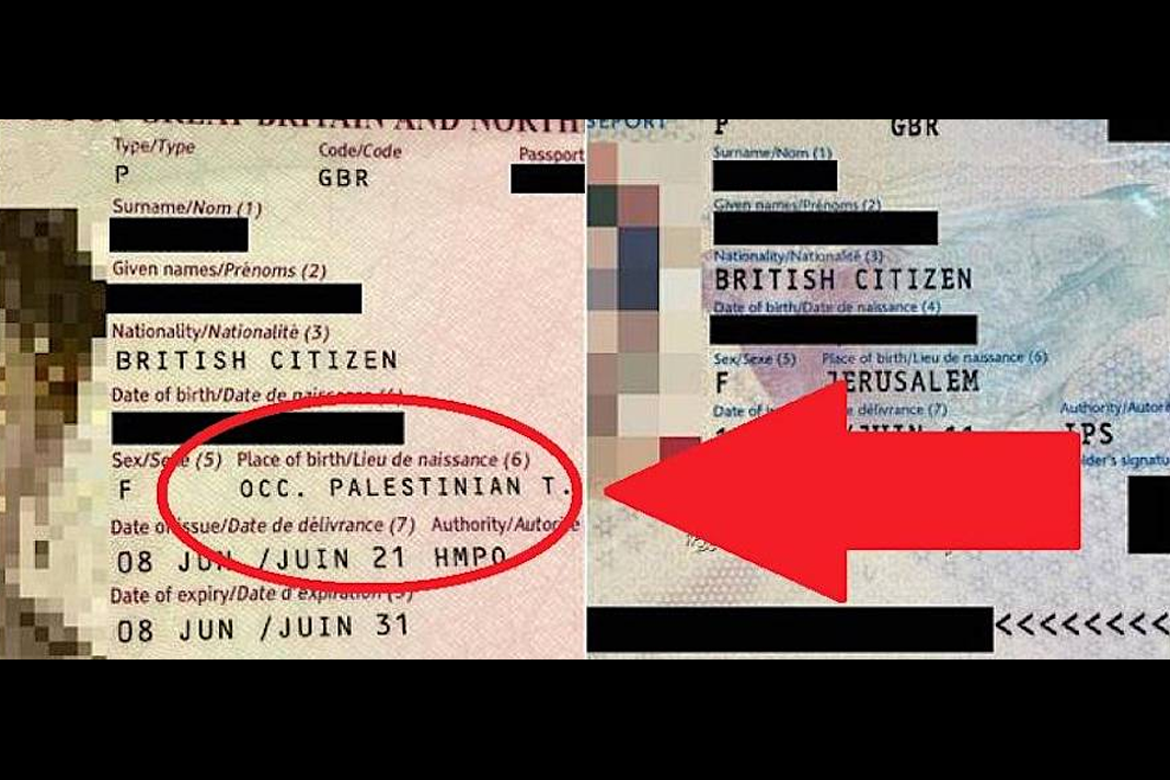 diplomatic-warfare-uk-writes-occupied-palestinian-territories-on-israelis-british-passport Ayelet Balaban's old and new British passports. (courtesy)