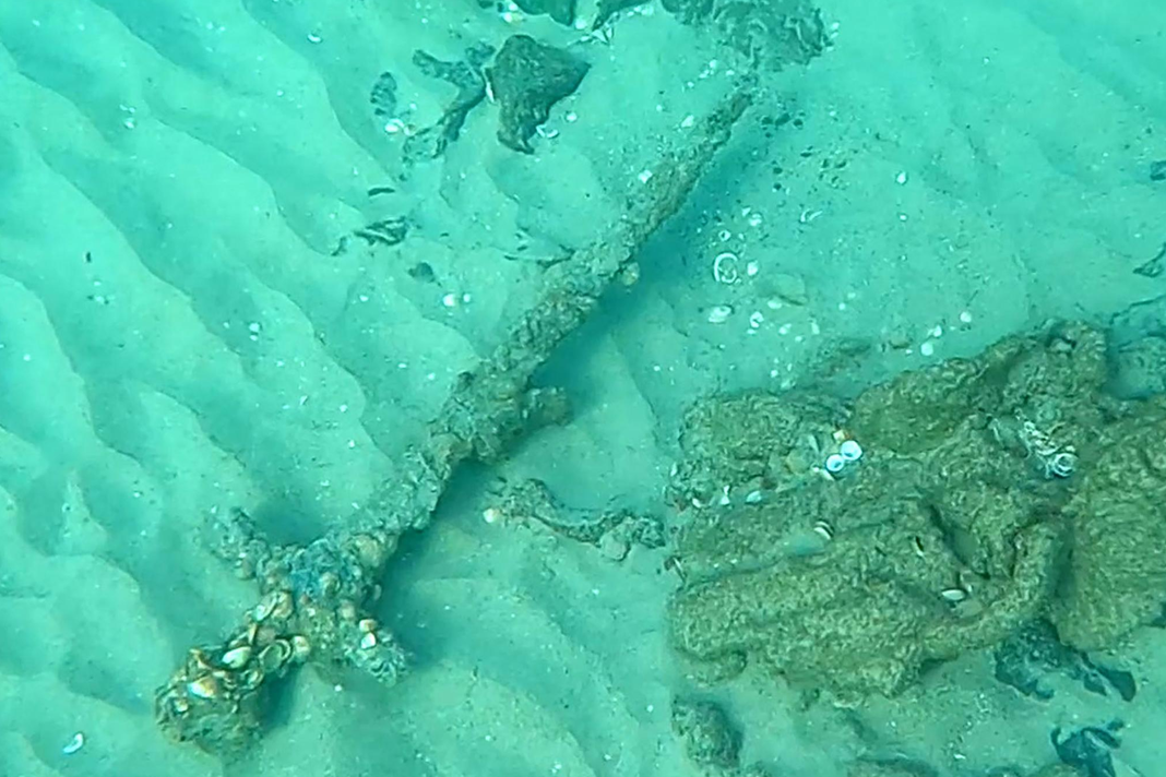 israeli-scuba-diver-discovers-centuries-old-artifact an ancient sword is seen after it was discovered by an Israeli diver off the country's Mediterranean coast near Haifa, Israel, Oct. 14, 2021.